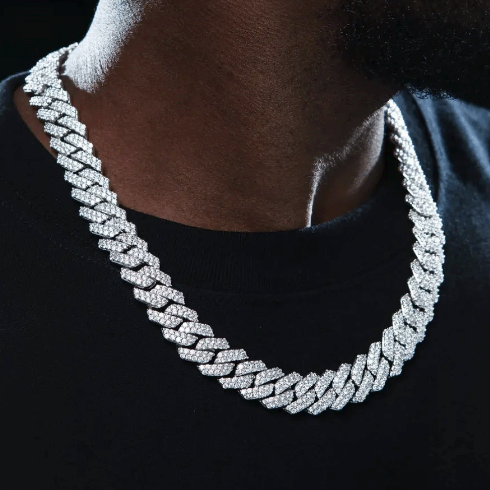 MBM Moissanite White Gold and Gold Cuban Link Chain 6MM-15MM