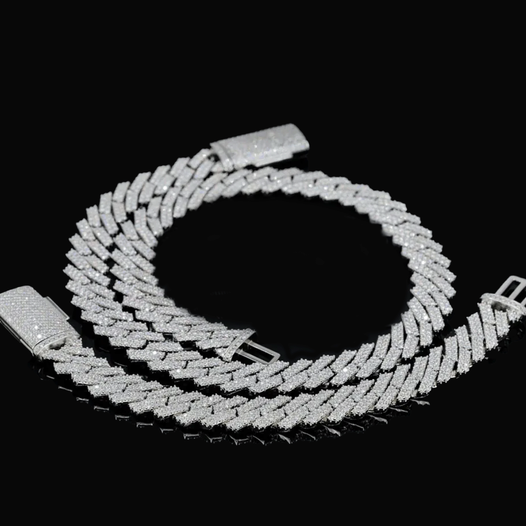 MBM Moissanite White Gold and Gold Cuban Link Chain 6MM-15MM